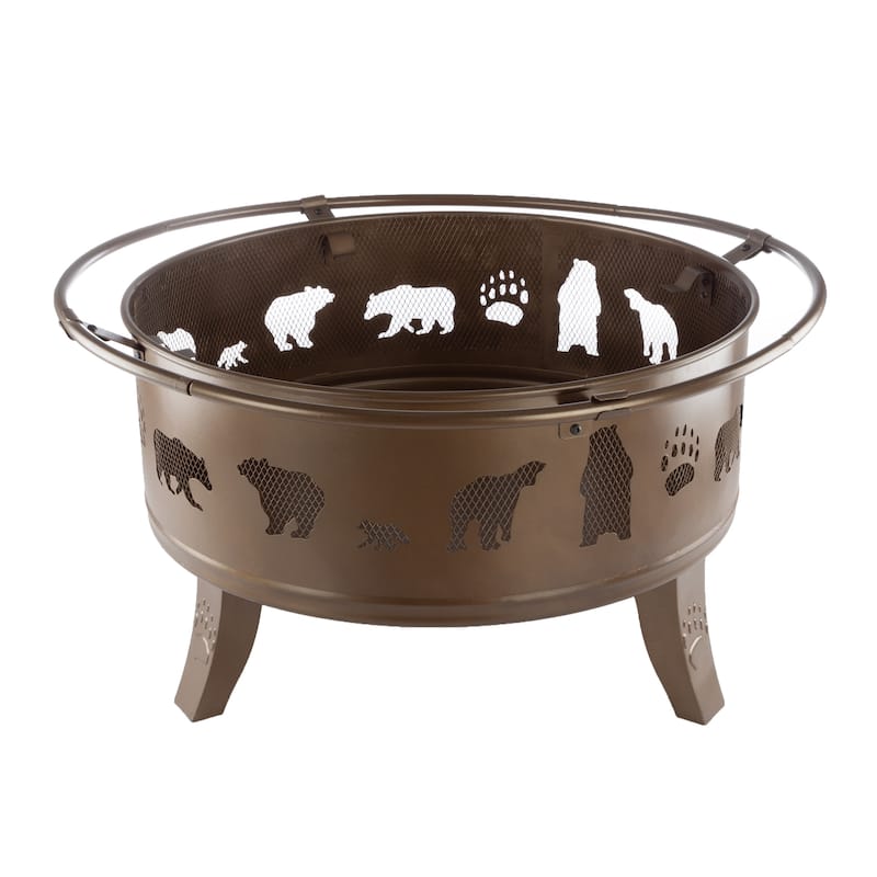 Pure Garden 32" Wood Burning Outdoor Fire Pit with Bear Cutouts - 32 x 32 x 25