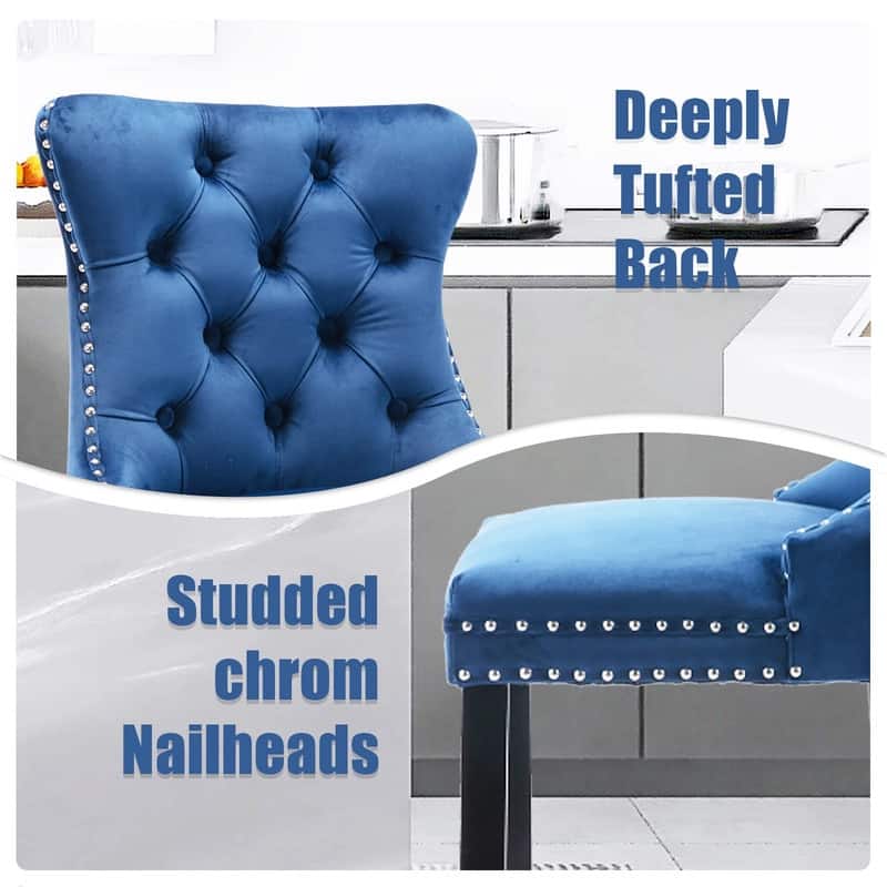Wing Back Velvet Tufted Nailhead Barstools(Set of 4)
