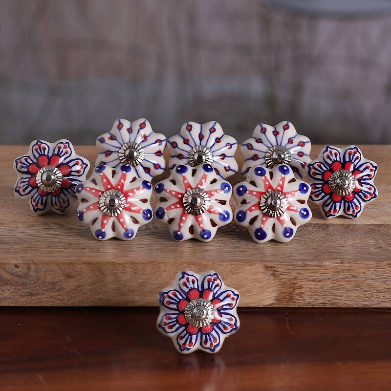 Novica Handmade Fantasy Spring Ceramic Knobs (Set Of 9)