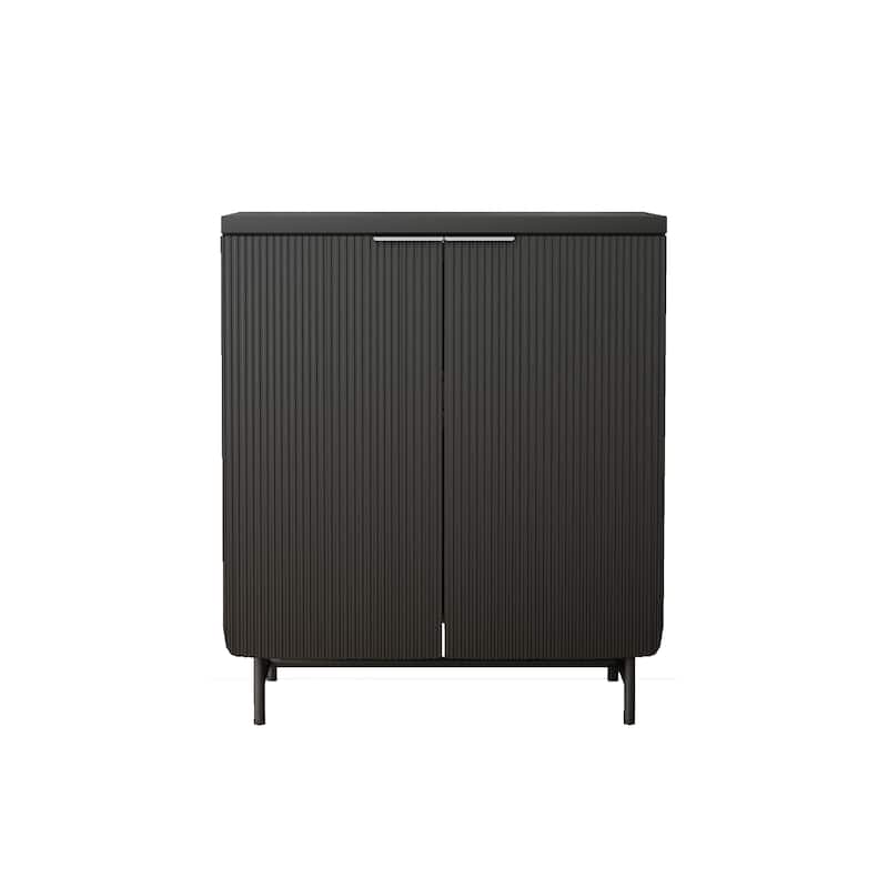 HomeRoots 35" Black Wood Textured Door Accent Cabinet With Two Doors