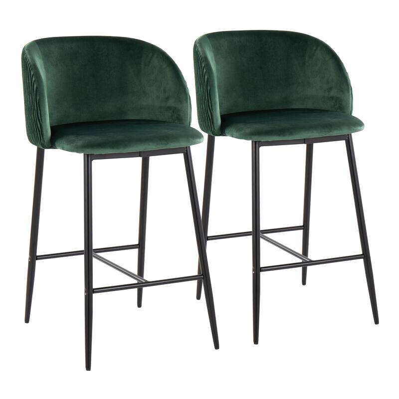 Lumisource Waves Counter Stool in Chrome and Silver Velvet - Set of 2 - 21"Lx19.75"Wx36"H