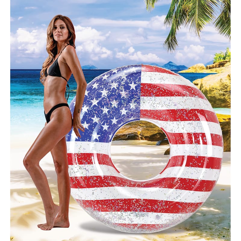 POZA Inflatable USA Flag Giant Pool Float Tube with Sparkle Confetti - 48 inches