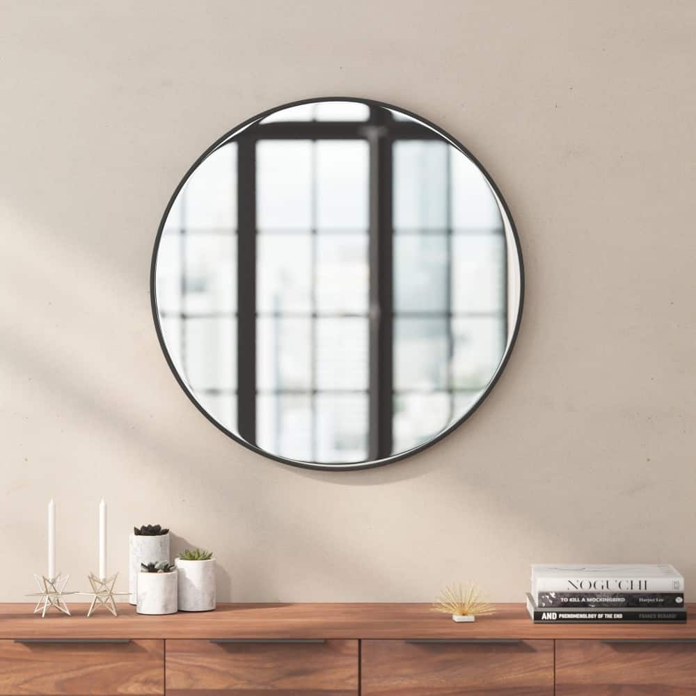 Accent Wall Mount Mirror with Metal Frame - Round Wall Mirror