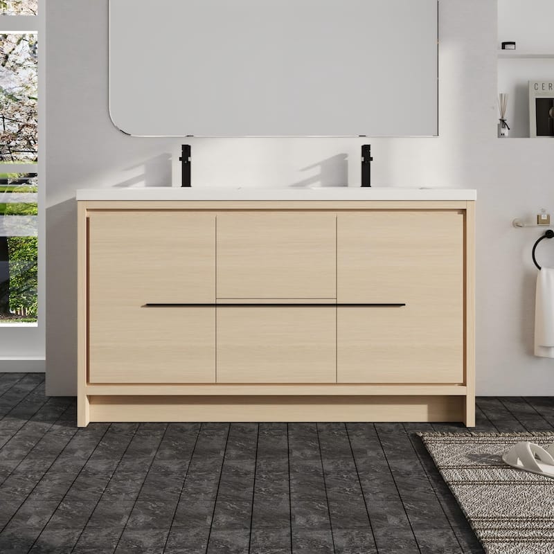 Malwee 24"/30"/36"/48"/60" Bathroom Vanity with Sink, FreeStanding Vanity with Soft Close Door and Drawer - 59.1"×18.1"×35.3"