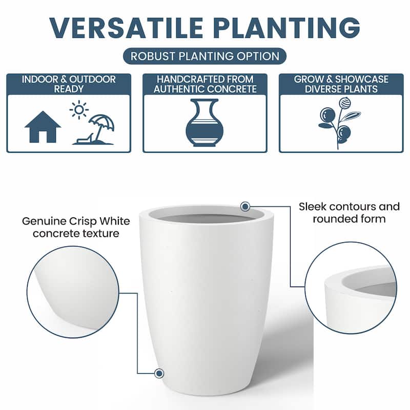 Tall Concrete Round Plant Pots / Large Indoor and Outdoor flower Planters