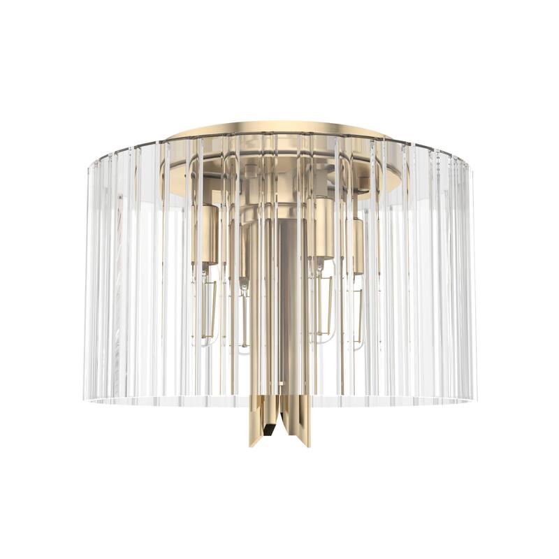 Hunter Gatz Ribbed Glass 4-Light Flush Mount Ceiling Light, Low Profile - Modern, Glam, Fluted Glass