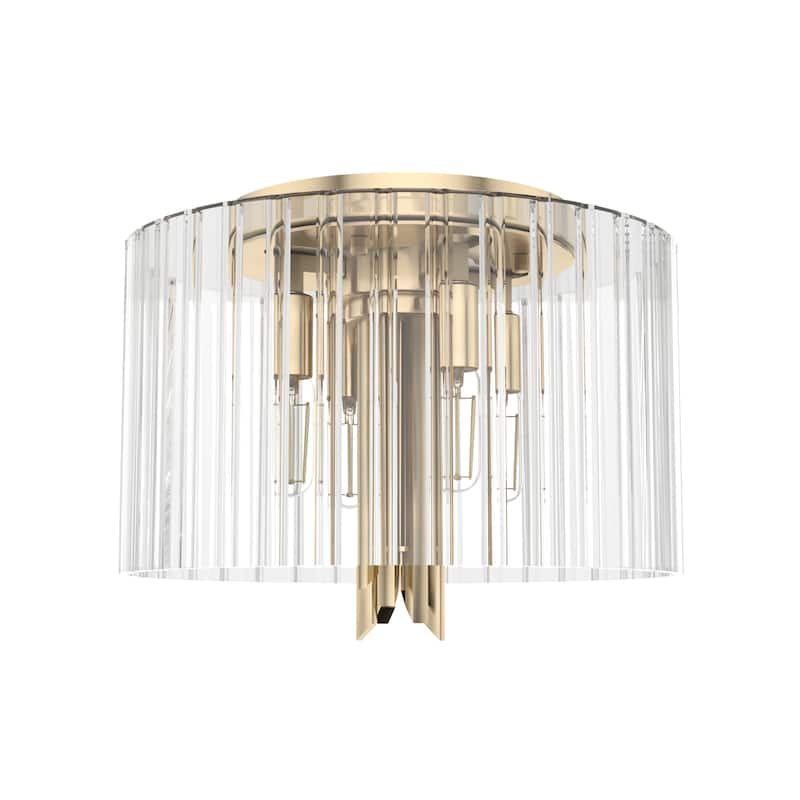 Hunter Gatz Ribbed Glass 4-Light Flush Mount Ceiling Light, Low Profile - Modern, Glam, Fluted Glass