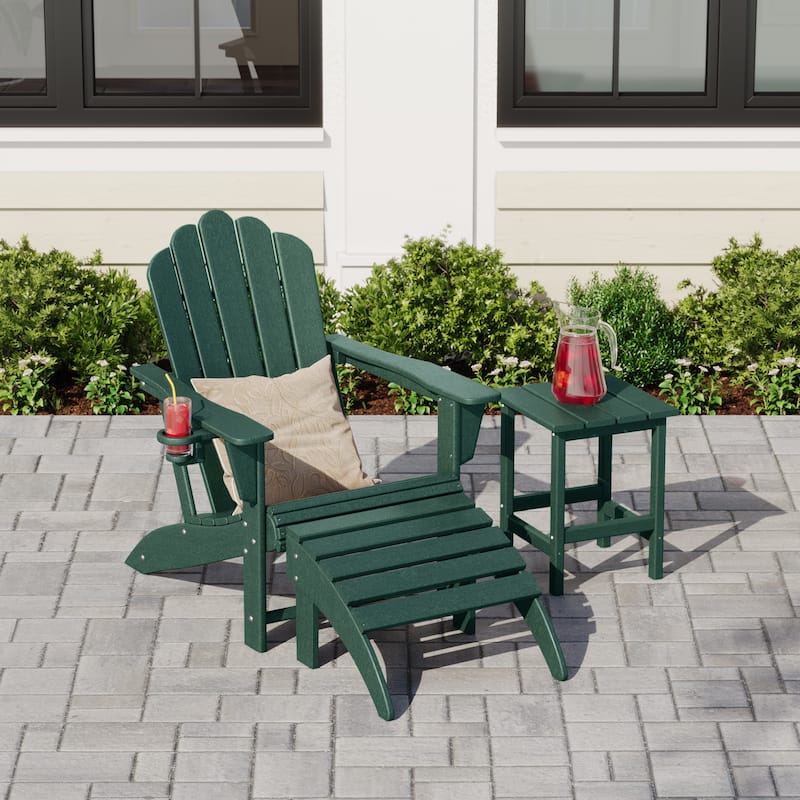 Aderson Outdoor Poly Adirondack Chair with Side Table and Ottoman