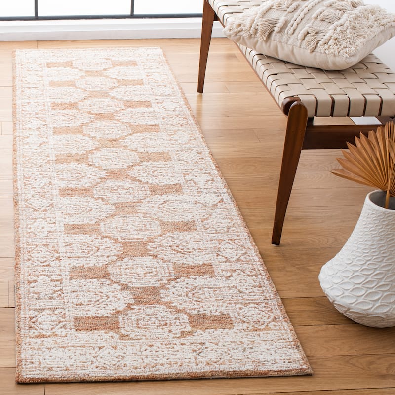 SAFAVIEH Handmade Metro Gien French Country Wool Rug - 2'3" x 8' Runner - Natural/Rust