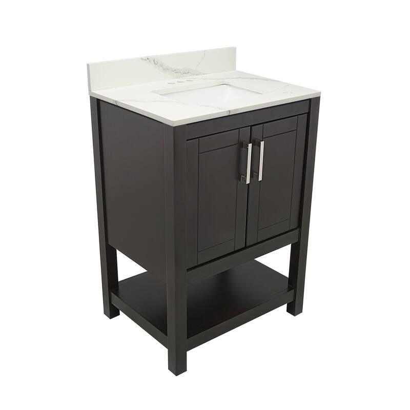 Taos 25" Bathroom Vanity with Cultured Marble Vanity Top Sink in White with White Basin