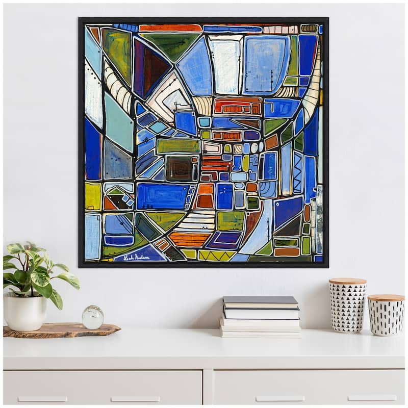 Kate and Laurel Sylvie Retro Current Framed Canvas by Leah Nadeau