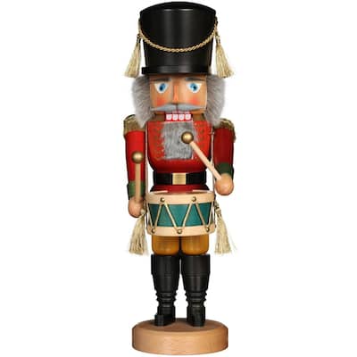15.75" Free Standing Christian Ulbricht Handcrafted Wooden Red Drummer Nutcracker