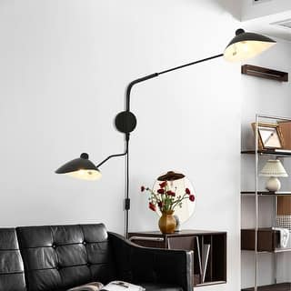 2-Light Plug in Swing Arm Wall Sconce,Plug-in or Hardwired Wall Lamp