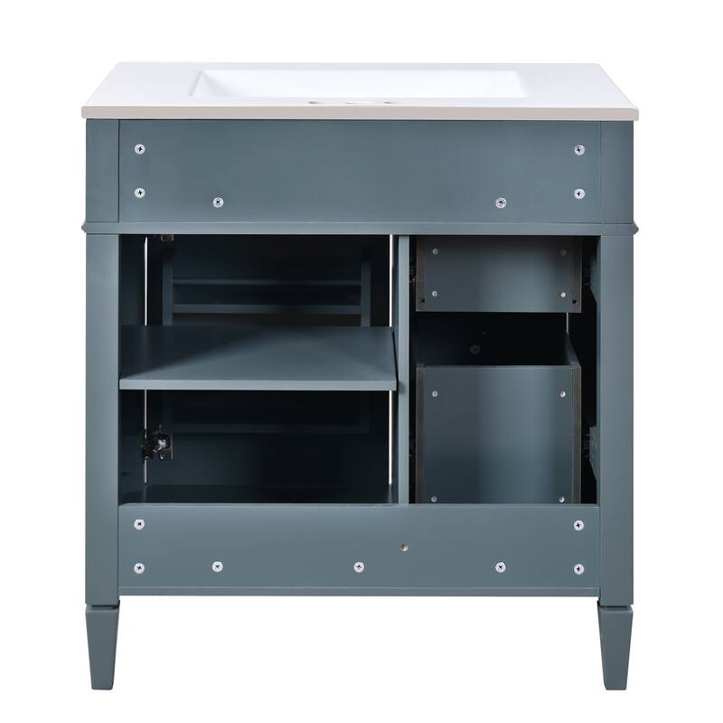 GDFStudio - Halmore Modern Freestanding Bathroom Vanity with Resin Sink, 2 Storage Drawers and a Tip-Out Drawer - 30'W