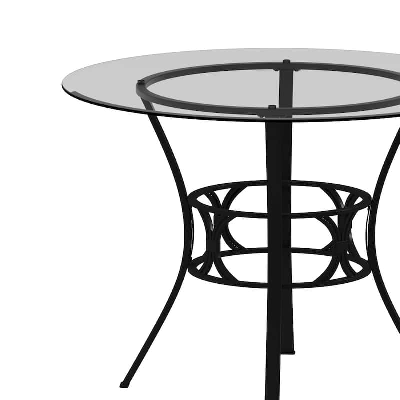 42'' Round Glass Dining Table with Crescent Style Metal Frame