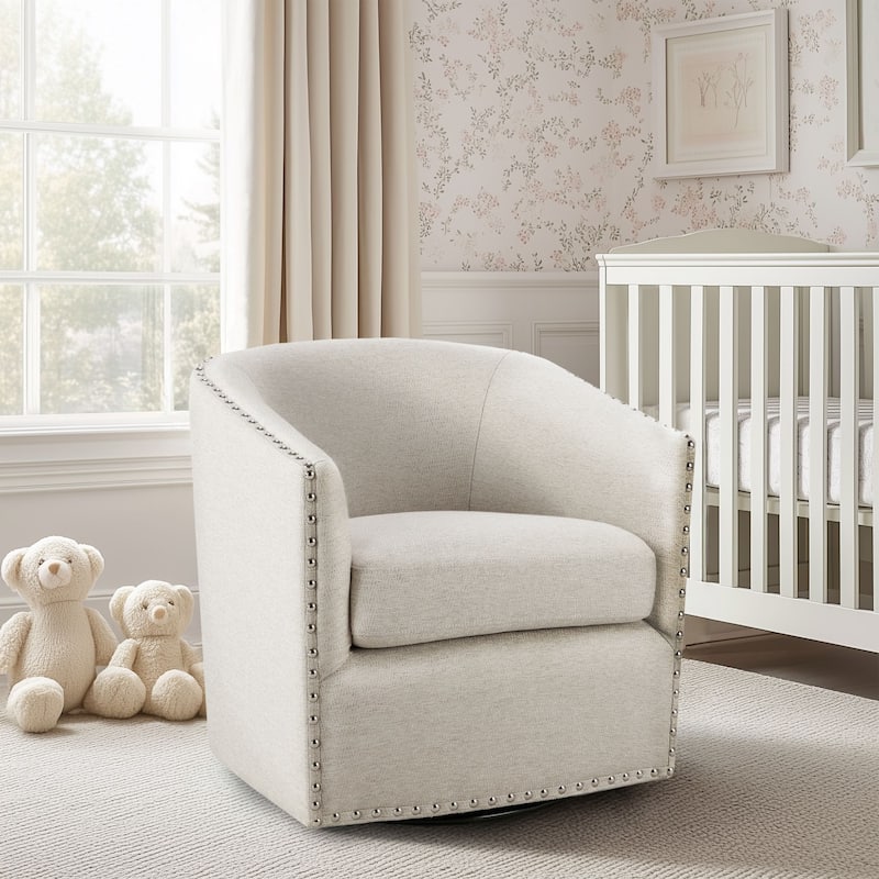 Madison Park Tyler Upholstered Swivel Barrel Chair with Nailheads