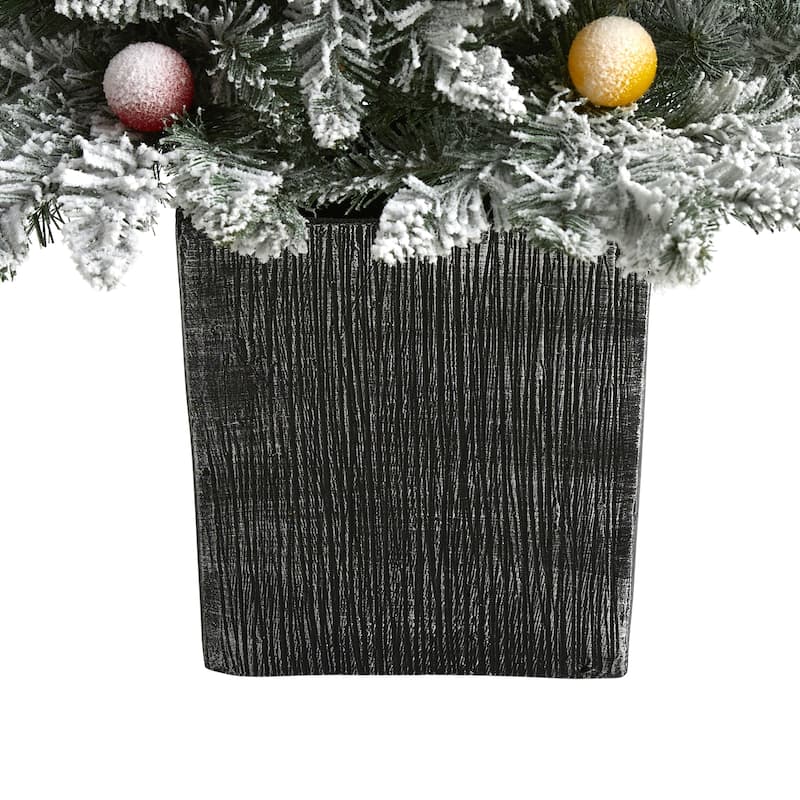 5ft. Flocked Fir Artificial Christmas Tree with 50 Multi-Color Globe Bulbs and 379 Branches - Playful X-Mas Accent Tree