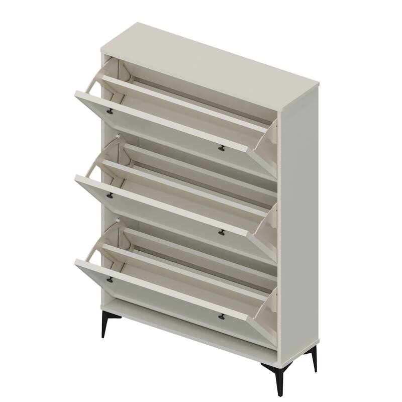 Modern Shoe Cabinet with 3 Flip Drawers, Slim Shoe Storage Organizer, Freestanding Hidden Shoe Rack for Entryway