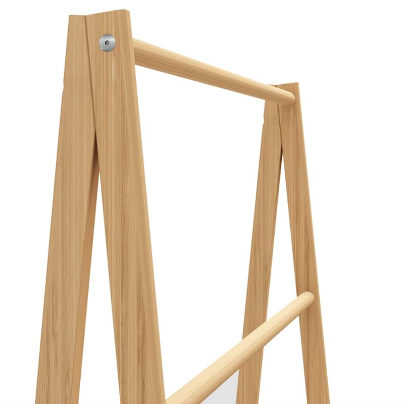 52" Tall Freestanding Bamboo Wood Ladder Towel Rack with Storage Shelf and 3 Shelves