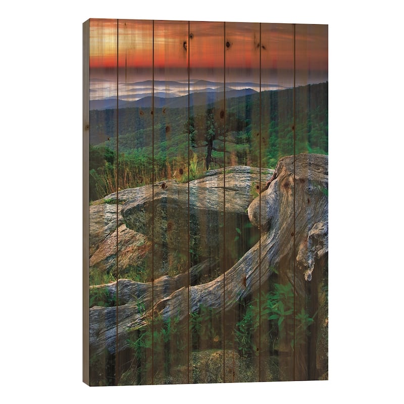 Sunrise Over The Fog-Covered Blue Ridge Mountains, Shenandoah National Park, Virginia, USA Print On Wood by Jay O'Brien - 26x18x1.5
