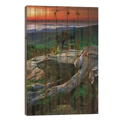 Sunrise Over The Fog-Covered Blue Ridge Mountains, Shenandoah National Park, Virginia, USA Print On Wood by Jay O'Brien