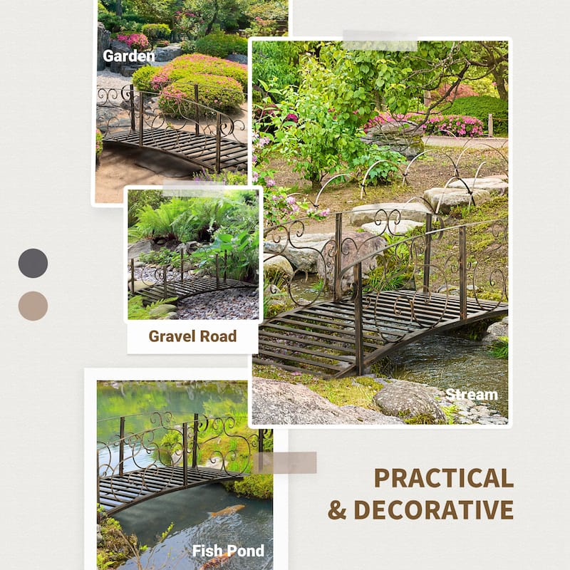 Outsunny 6FT Classic Garden Bridge with Safety Railings Steel Arc Footbridge Decorative Pond Bridge for Backyard Creek Stream