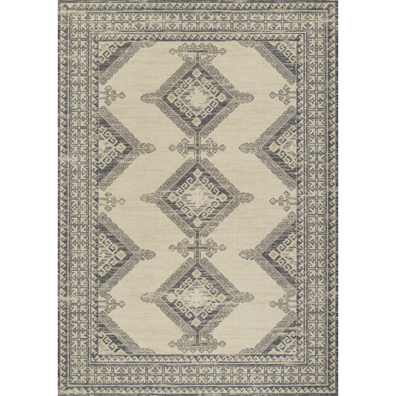 Momeni Anatolia Medallion Wool and Nylon Blue Area Rug - 9' 9" x 12' 6" - Charcoal - Runner/Rectangle
