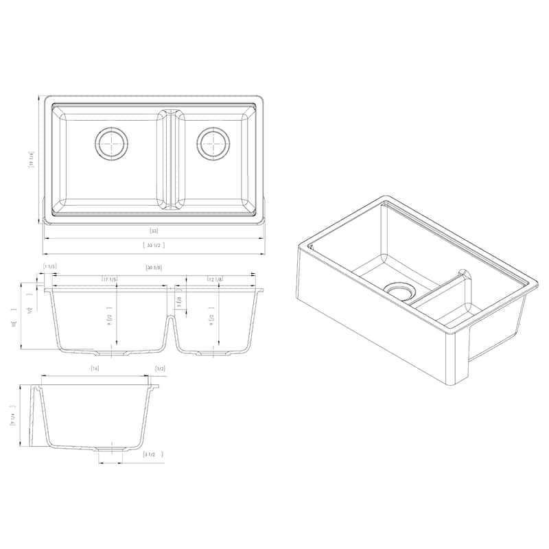 Titan Farmhouse Granite 33-in. Double Kitchen Sink w/ Cut Board and Strainer