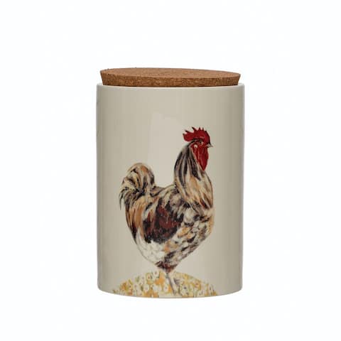 Stoneware Canister with Rooster and Cork Lid