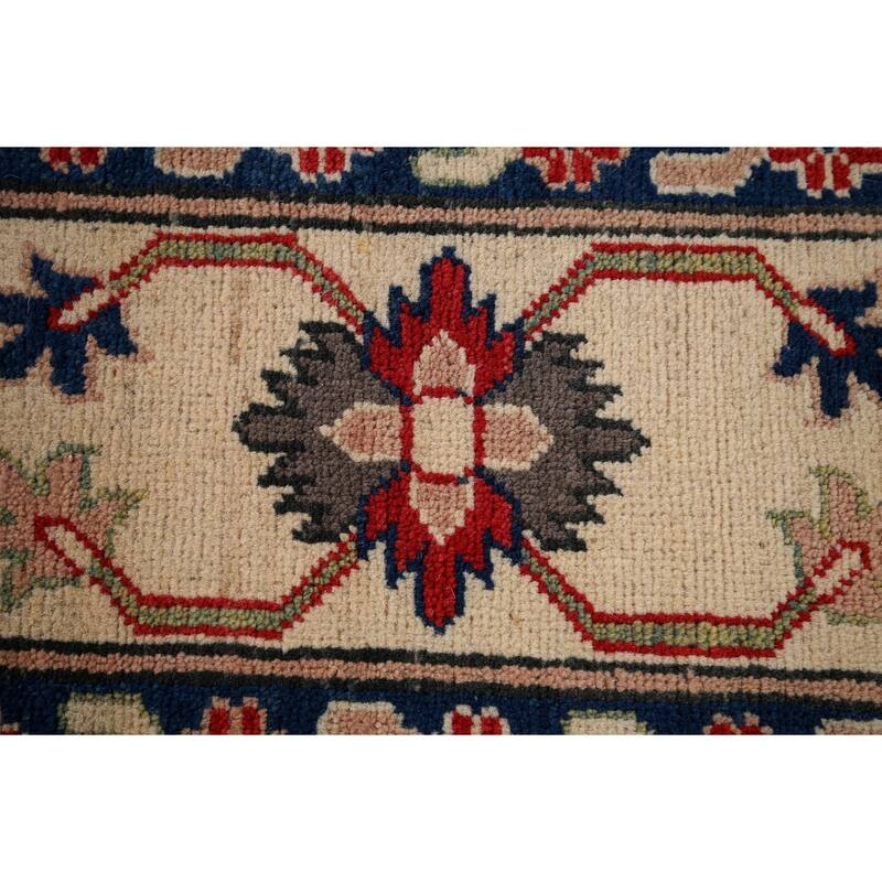 Red Kazak Area Rug Hand-Knotted Geometric Wool Carpet - 9'0" x 12'4"