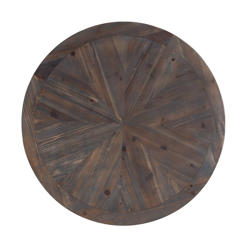 36" Rustic Round Coffee Table with Reclaimed Solid Wood Top and Wrought Iron Base for Living Room - 36”L x 36”W x 18”H