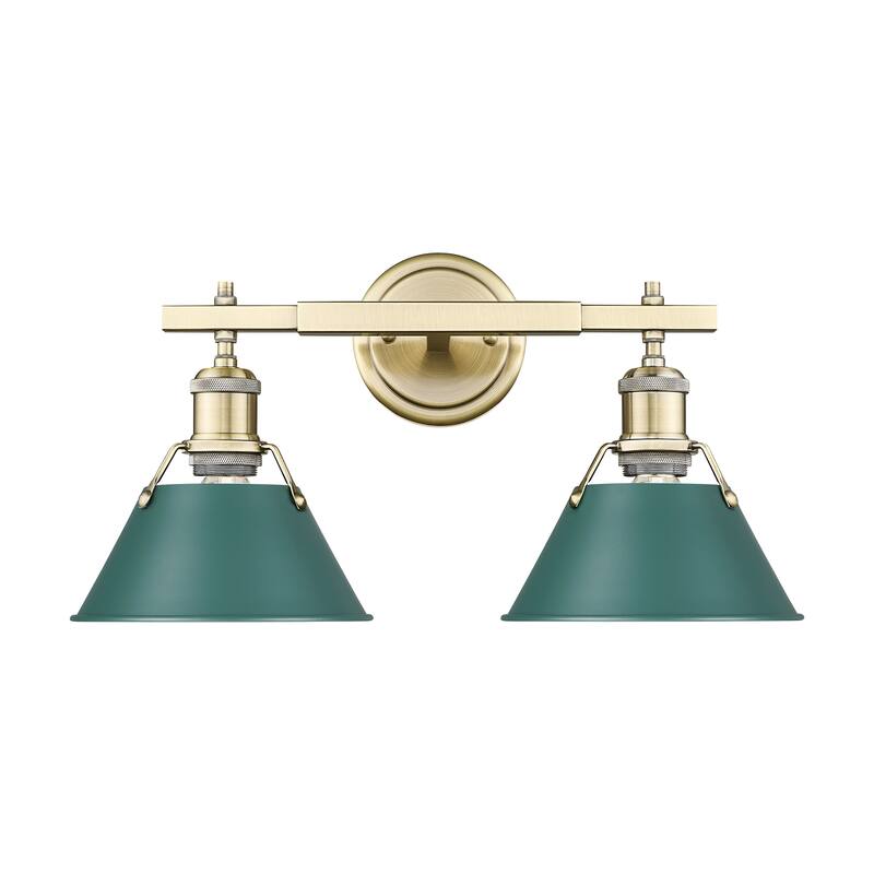 Yep by Golden Lighting Orwell 2-light Vanity in Aged Brass and Pine Green shade