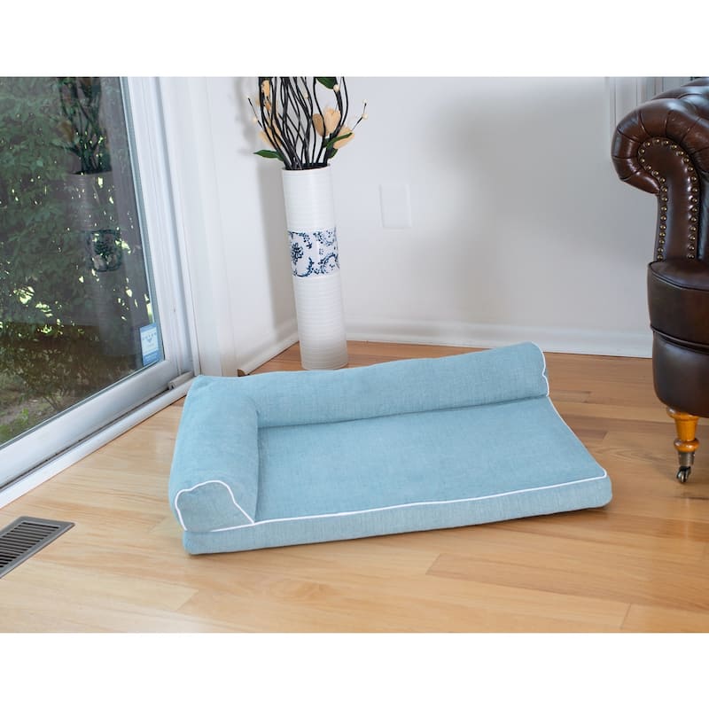 Medium Bolstered Pet Bed Cushion With Poly Fill Cushion, SoothIng Blue - 31" x 23" x 7"