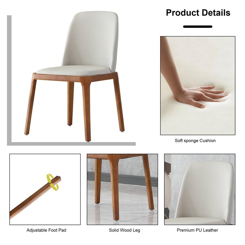 Modern Dining Chairs with PU Leather Seats and Wooden Legs, Stylish Kitchen & Dining Room Chairs, Set of 2