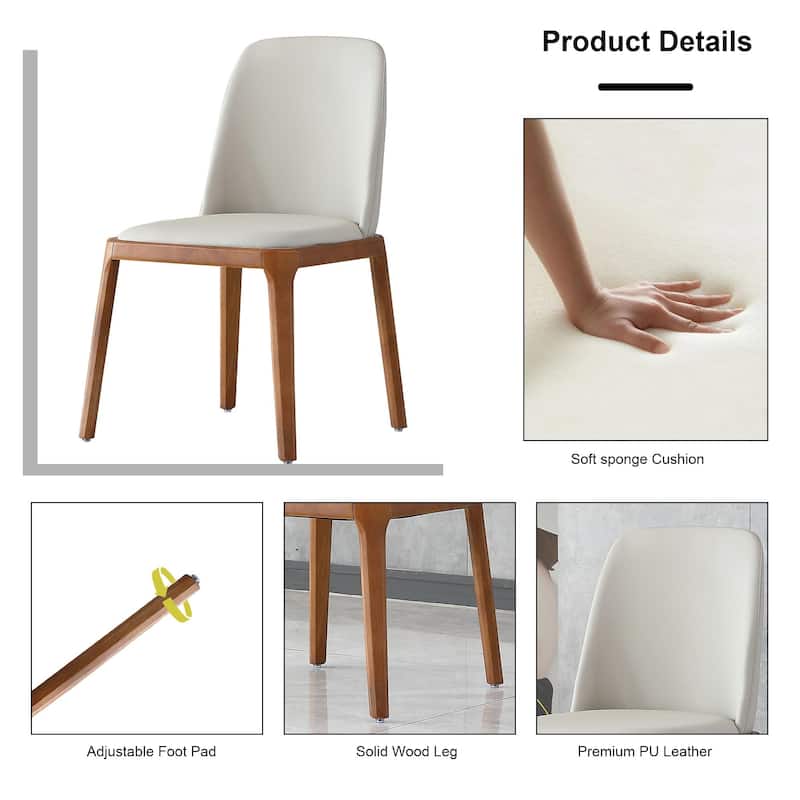 PU Leather Dining Chairs Set of 2, Ergonomic Upholstered Kitchen Chairs, Dining Room Chair with Arched Back & Wooden Legs