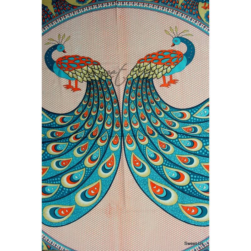 Cotton Floral Twin Peacock Tablecloth Indian BlockPrint Rectangle