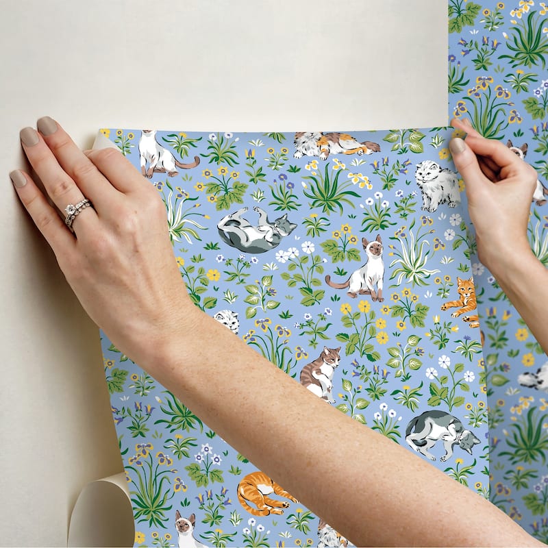 Must Love Cats Blue Peel and Stick Wallpaper