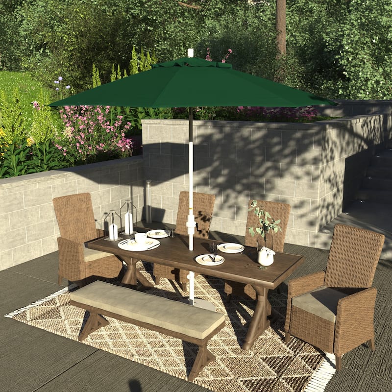 California Umbrella 9' Rd Patio Umbrella White Aluminum Frame Fiberglass Ribs Crank Lift Collar Tilt, Olefin Royal Blue Fabric - Hunter Green