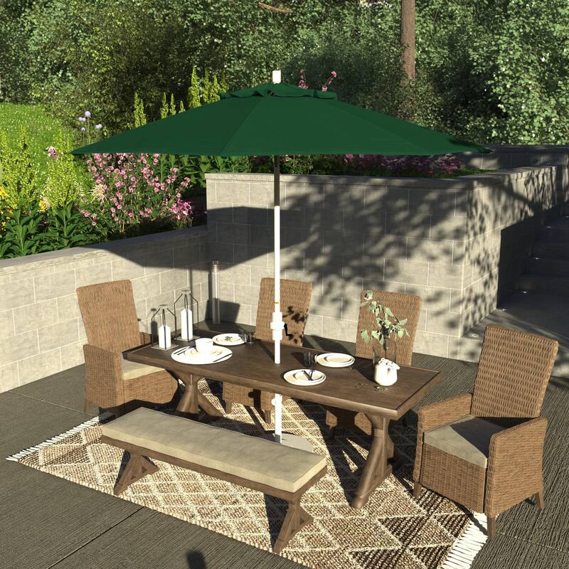 California Umbrella 9' Rd.Crank Lift, Collar Tilt, Aluminum Pole, /Fiberglass Rib Patio Umbrella, White Finish, Olefin Fabric - Forest Green