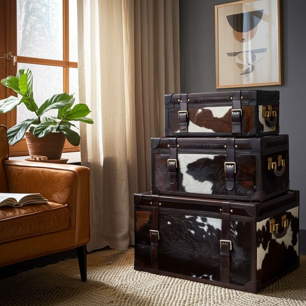 Storage Trunks with Buckle Detail - Set of 3 - 17", 15", 11" Multi - 27.0"