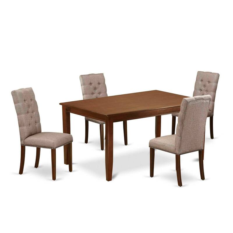 HomeStock 5-Pc Mahogany Finish Solid Wood Top - Rectangular Dining Room Set with High Back - Seats 4