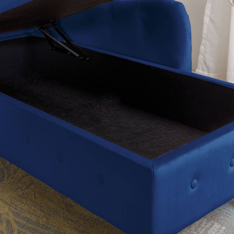 Navy Blue Modern 58.26" Velvet Upholstered Buttons Tufted Chaise Lounge Chair with Storage and Wood Legs