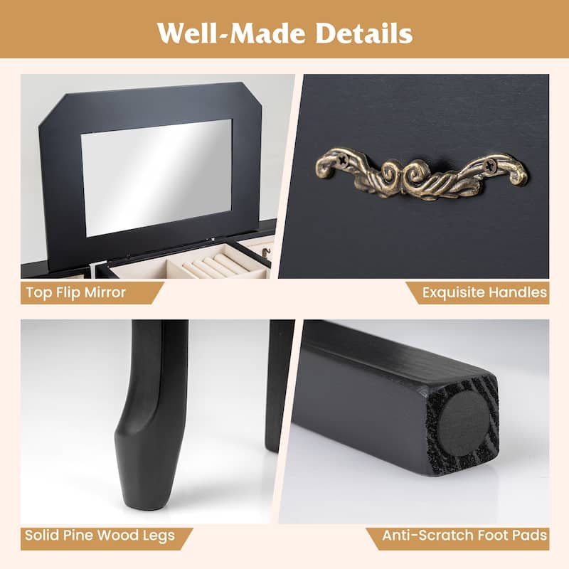 Gymax Jewelry Wood Cabinet Armoire Storage Box Chest St& Organizer