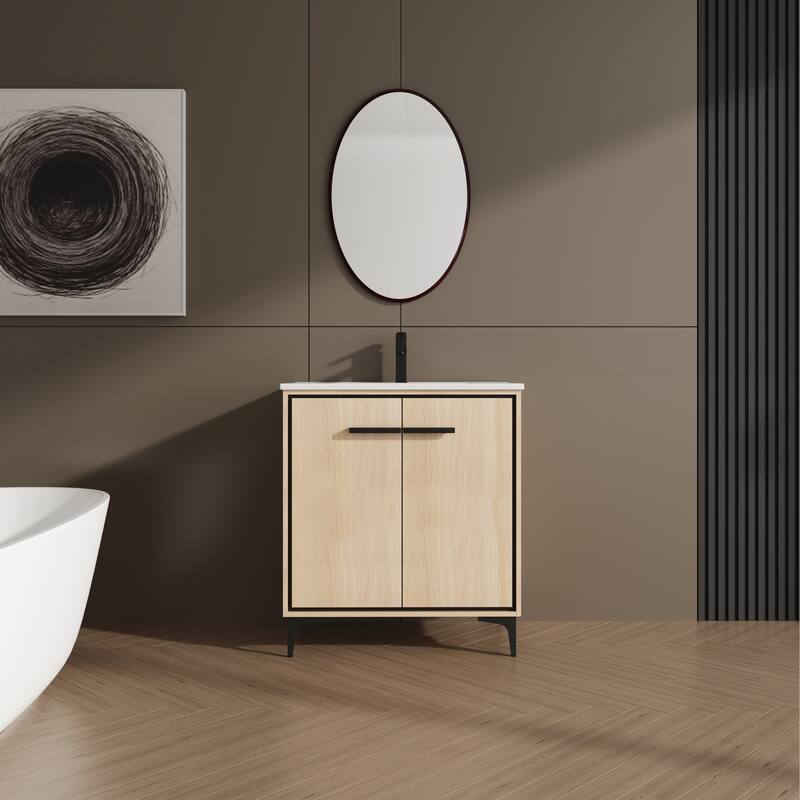 30-Inch Bathroom Vanity with Double Doors, Engineered Wood Cabinet, Floor-to-Ceiling Design, Ample Storage Space