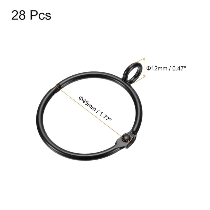 28 PCS Openable Curtain Rings Metal Eyelet Hangers Ring Interior Diameter for Drapery Curtain Rods - Black - 1.5 Inch