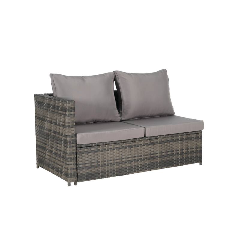 6-Piece Outdoor Wicker Sectional Patio Furniture Set with Storage Corner, and Tempered Glass Coffee Table
