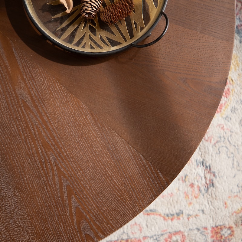 38.97" Round Coffee Table Handcrafted Relief Sturdy Pedestal Wooden Tea Table for Living Room no need to Assemble