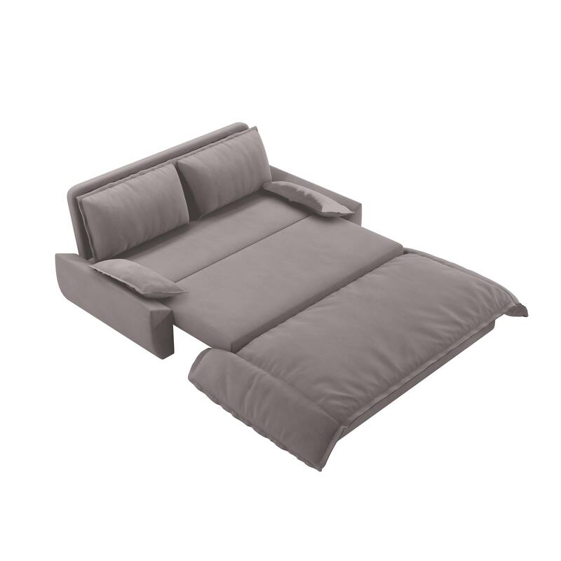 Velvet 3-in-1 Convertible Sleeper Daybed, Pull-Out Queen Bed, Chaise Lounger, Removable Cushions, Soft Pillows Included