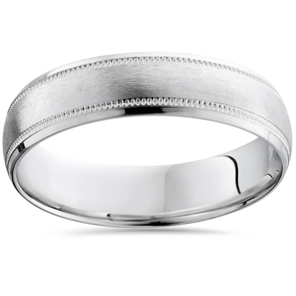 Bliss Diamond Mens Satin White Gold Wedding Band 6mm