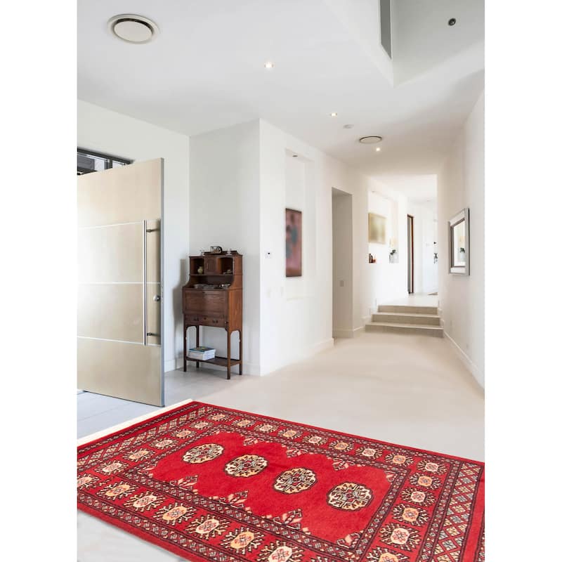 ECARPETGALLERY Hand-knotted Finest Peshawar Bokhara Red Wool Rug - 2'7 x 3'8